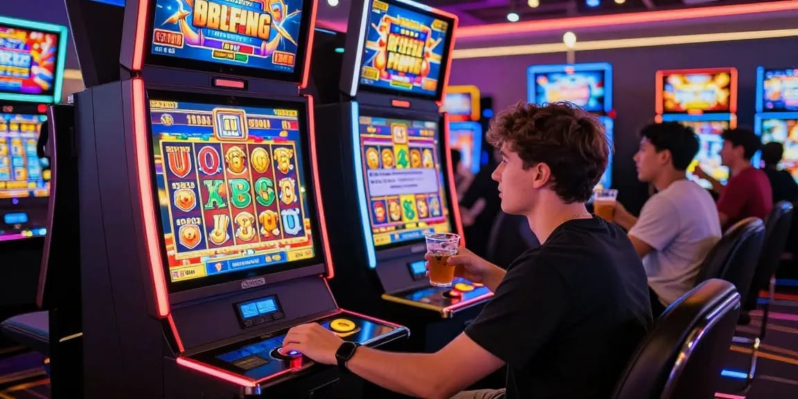 Engaged player spinning a slot machine in a dynamic online casino atmosphere showcasing vibrant game options.
