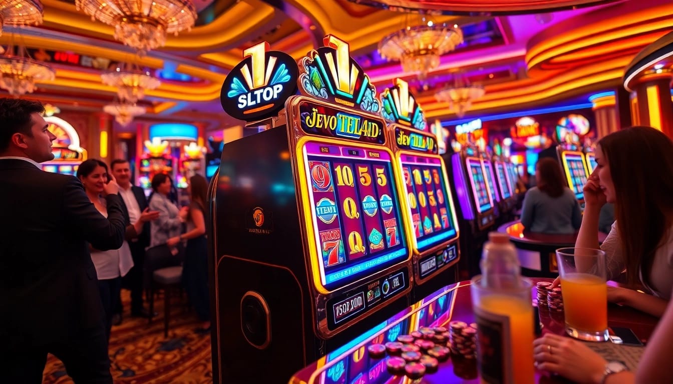 Menangkan jackpot di jewel4d slot dengan mesin slot yang penuh warna dan suasana kasino yang meriah.
