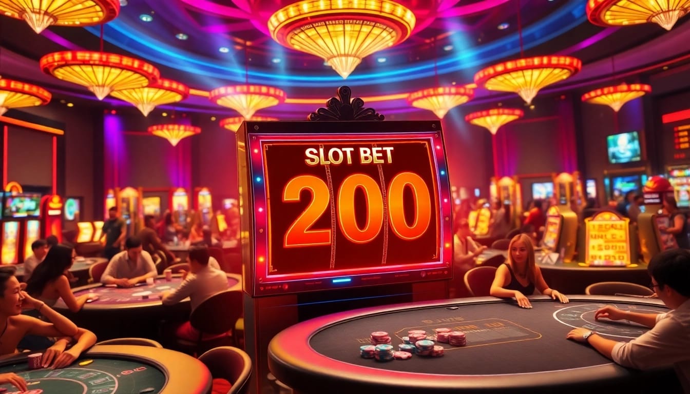Rasakan sensasi kemenangan di slot bet 200 dalam suasana kasino yang semarak.