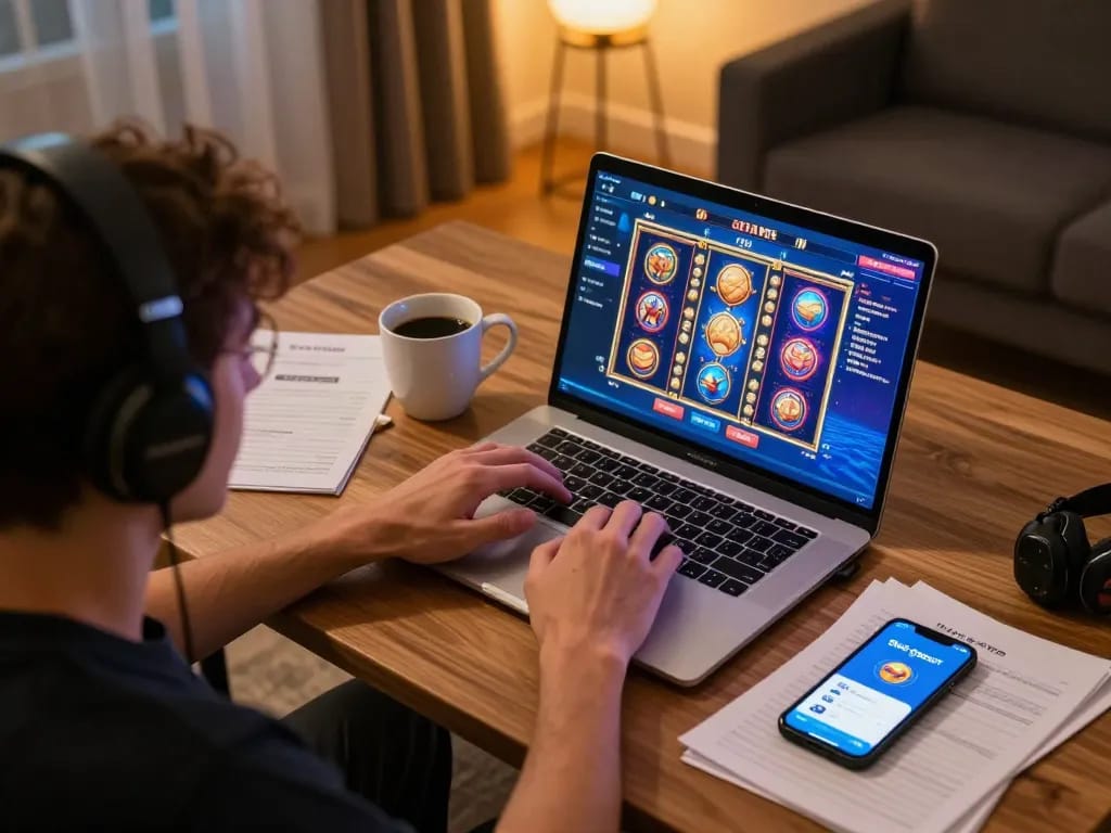 Engaging gameplay showcasing a link slot gacor experience on a laptop at home