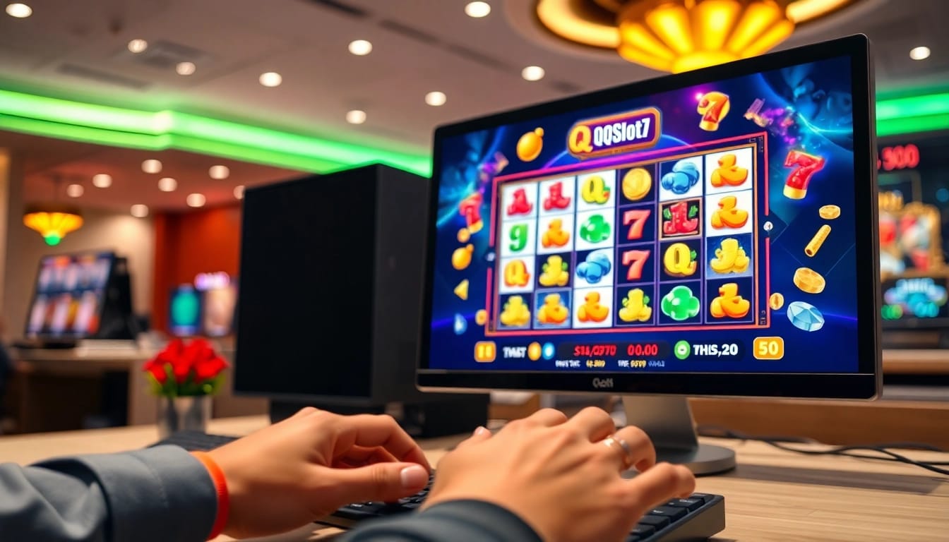 Menggoda dan memainkan qqslot777, slot online yang menarik dengan grafis cerah di layar komputer.