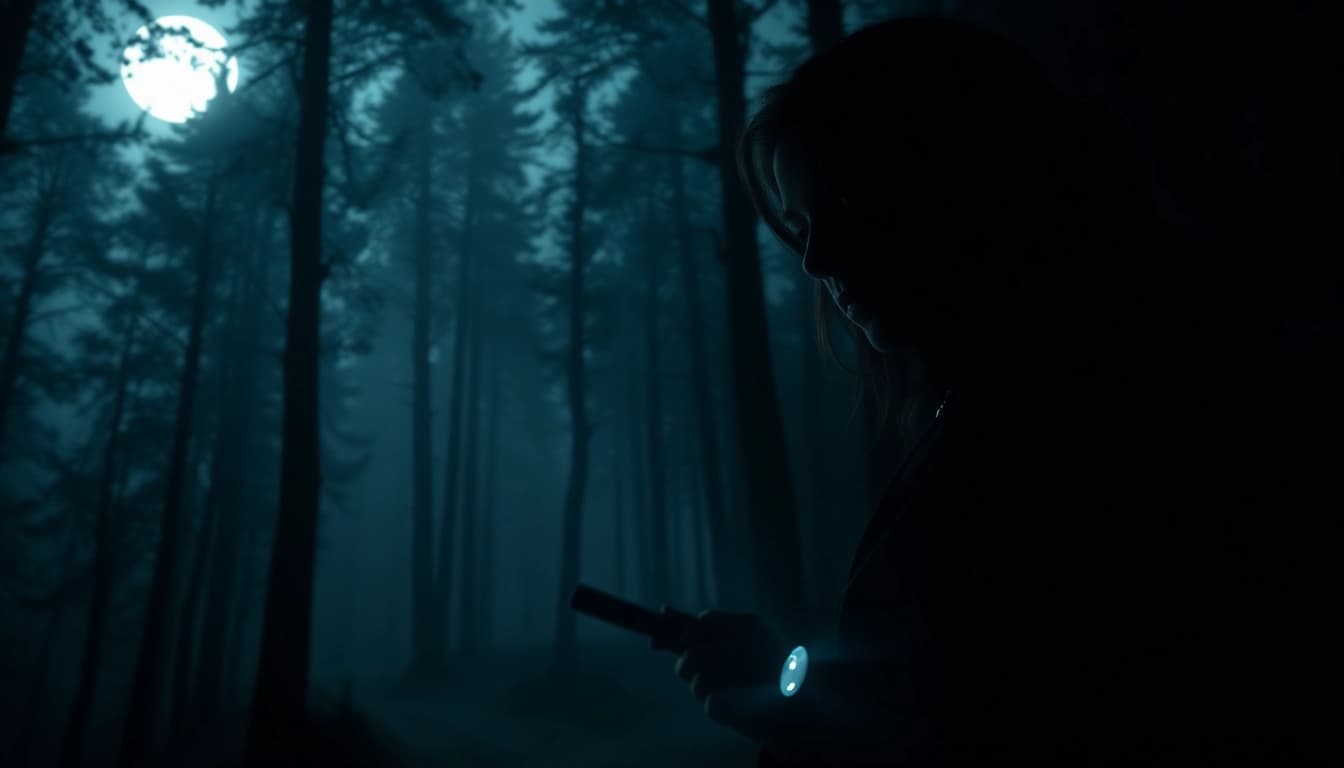 Captivating clean thriller book cover featuring a mysterious woman in a foggy forest.