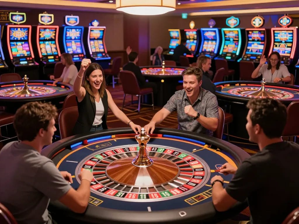 Players strategically engaging in roulette at 3Win casino, showcasing excitement and dynamic interaction.
