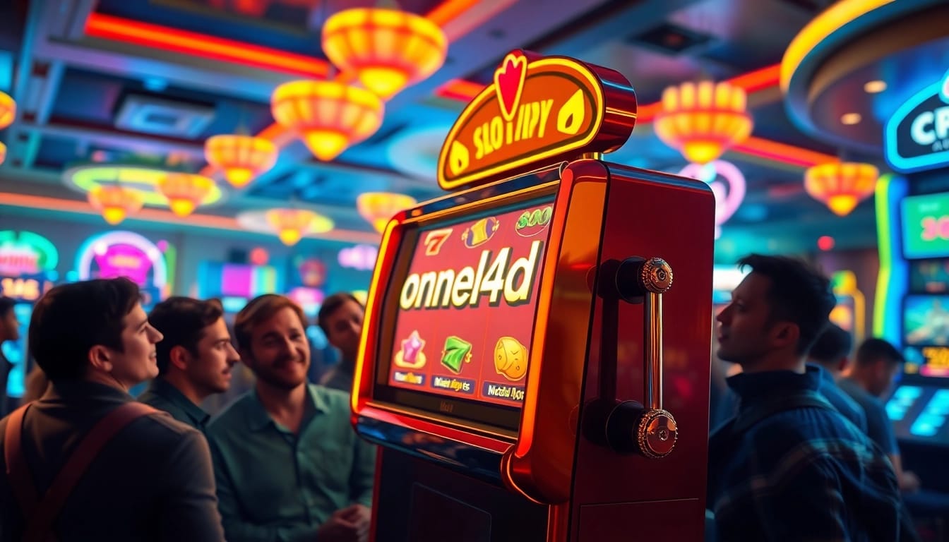 Main attraction ondel4d slot di kasino penuh warna dengan pemain bersemangat.