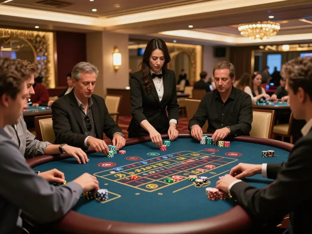 N188 players engaged in roulette bets at a luxurious casino with vibrant decor and excitement