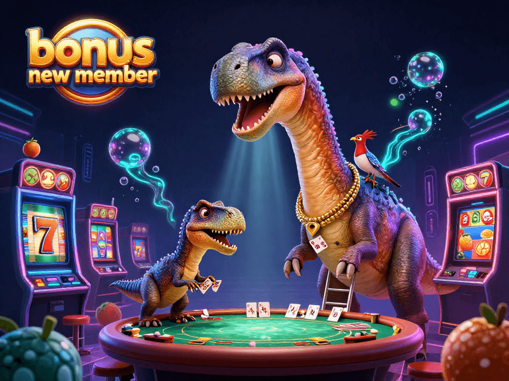 Experience the excitement of bonus new member offers while enjoying a colorful slot gaming scene.