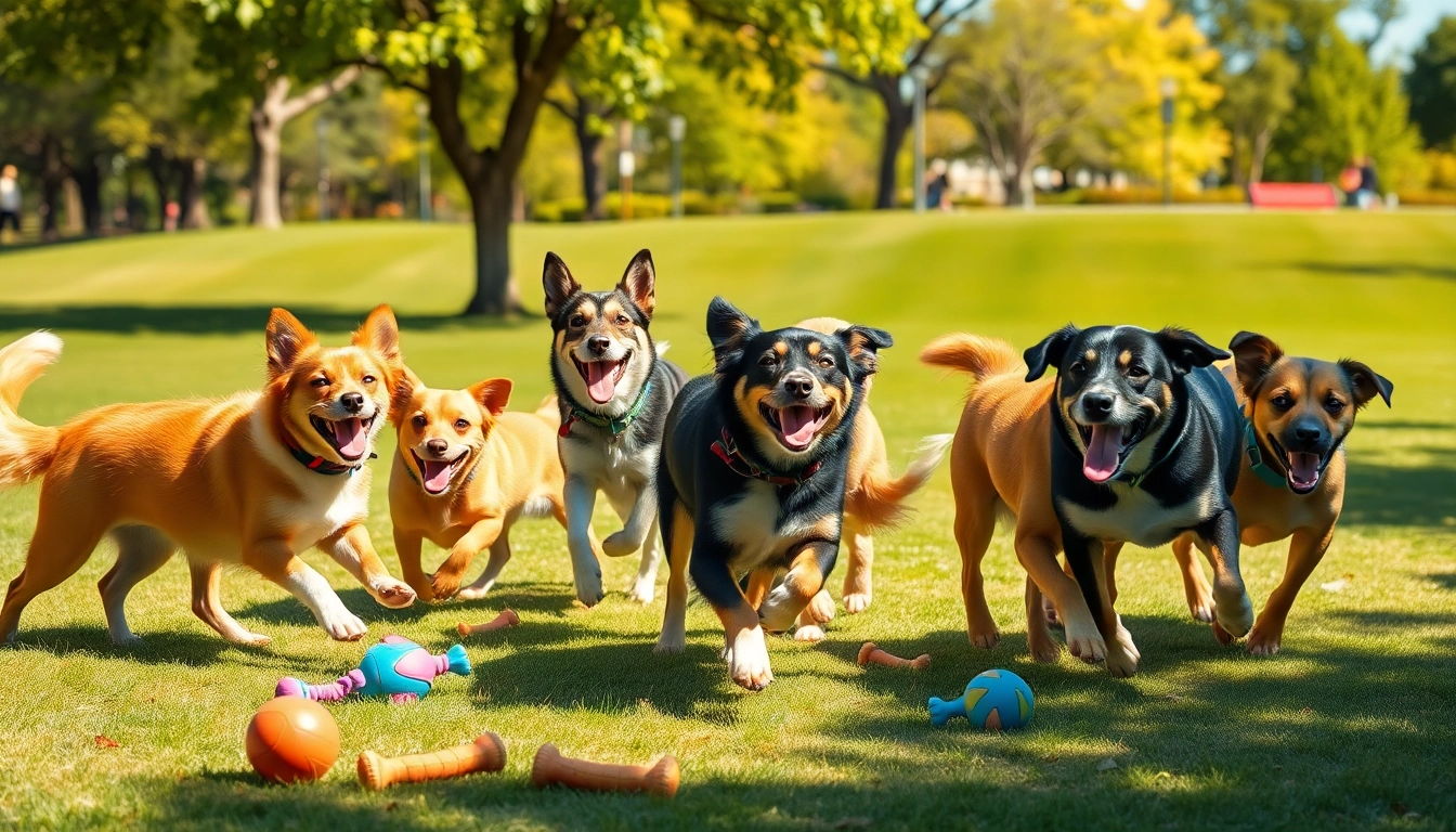 Honden spelen samen in het park via https://hondenverzorgers.nl, een vrolijke interactie tussen rassen.