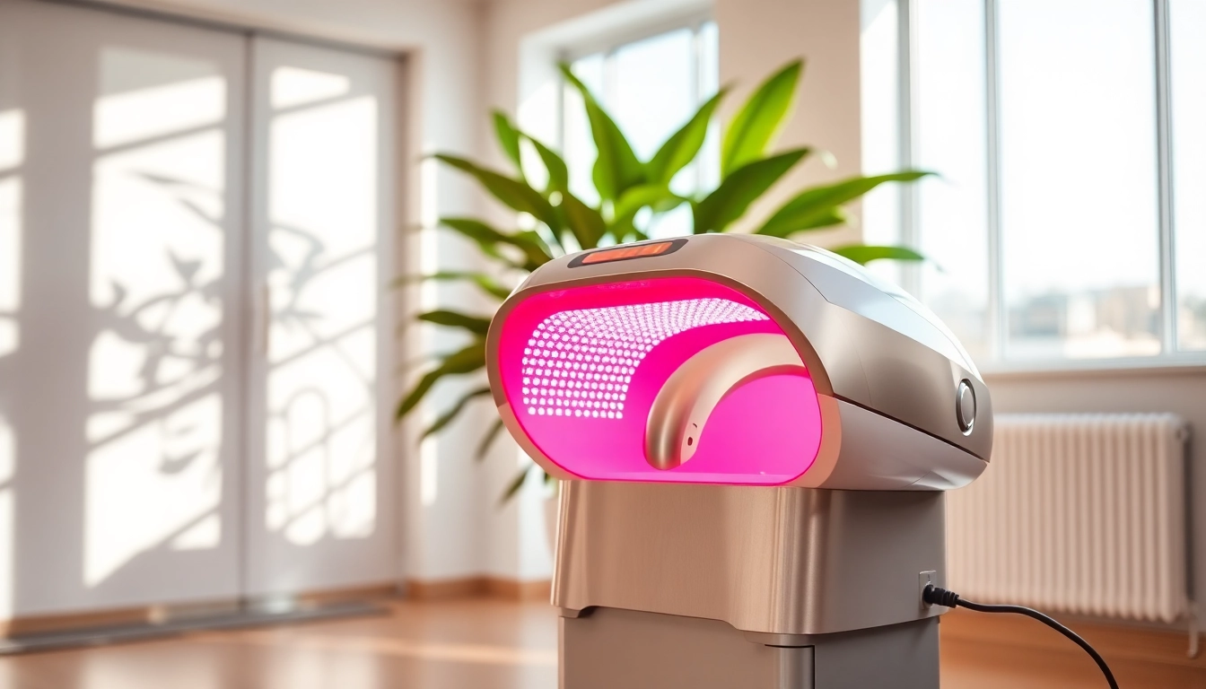Promote the advanced features of red light therapy from https://www.biolight.shop with a sleek device display.