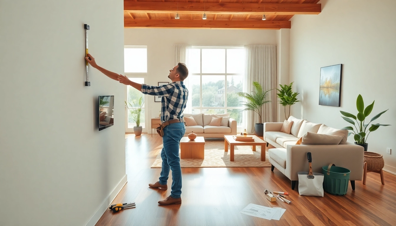 Transforming a living space with home renovation, showcasing skilled craftsmanship in a bright room.