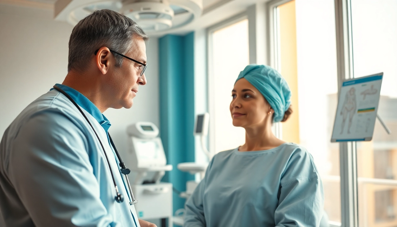 Besprechung zur Plastischen Chirurgie Hamburg in einer modernen Klinik mit Fokus auf dem Chirurgen.