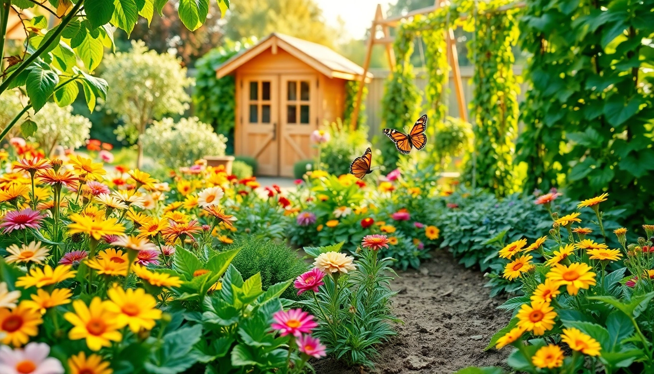 Engaging gardening scene with flourishing plants in a vibrant backyard setting.