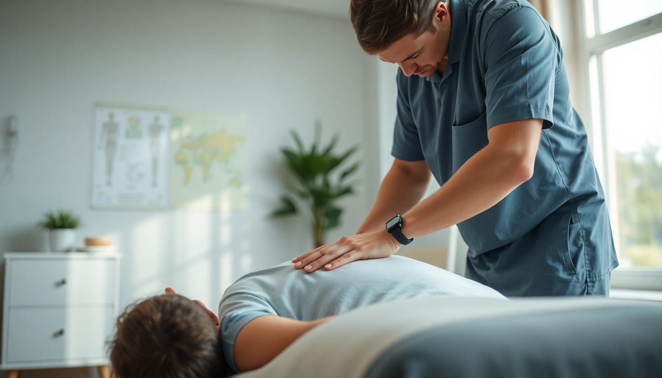 Osteopathie Behandlung durch einen Therapeuten in einer ruhigen Klinik.