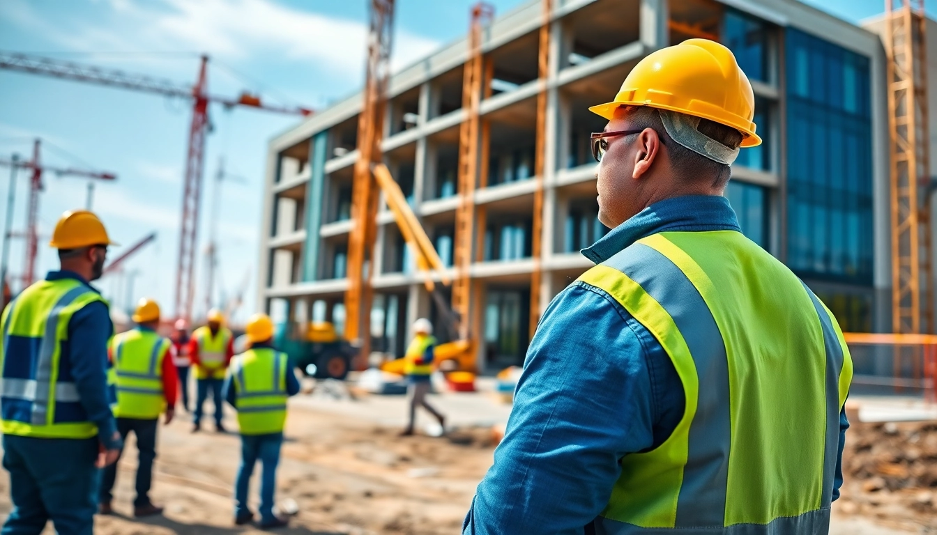 New Jersey Commercial General Contractor supervises workers on a construction site, showcasing teamwork and expertise.