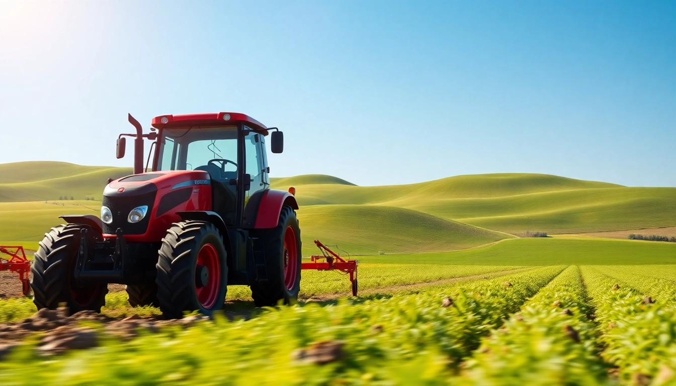 AF88 tractor efficiently plowing a lush field, showcasing agricultural power and performance.