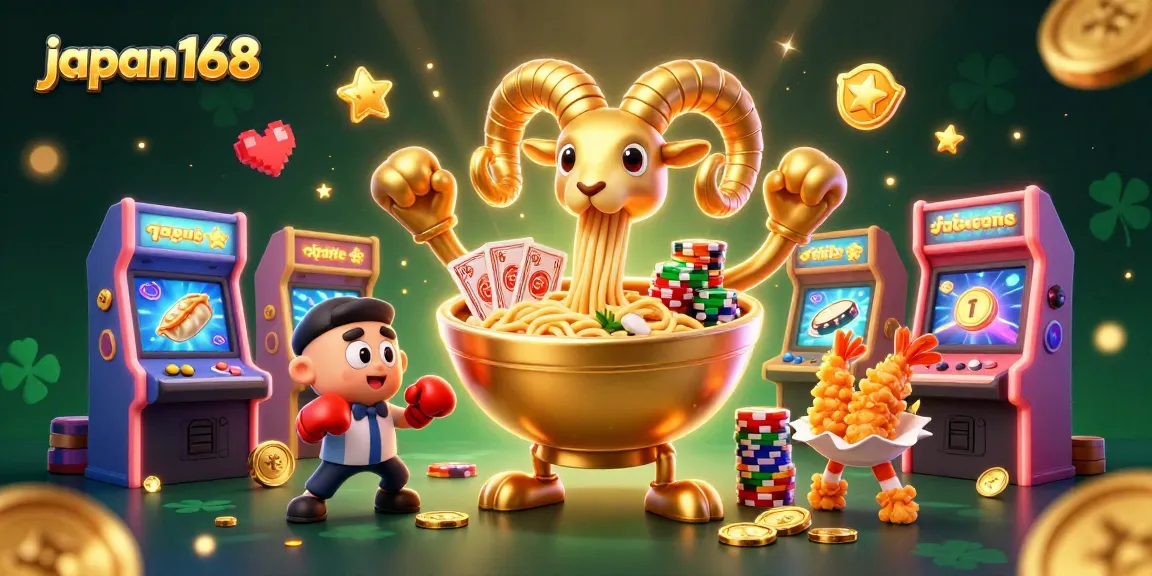 Experience the excitement of japan168 with a vibrant 3D casino scene featuring a ramen bowl dealer and gaming elements.