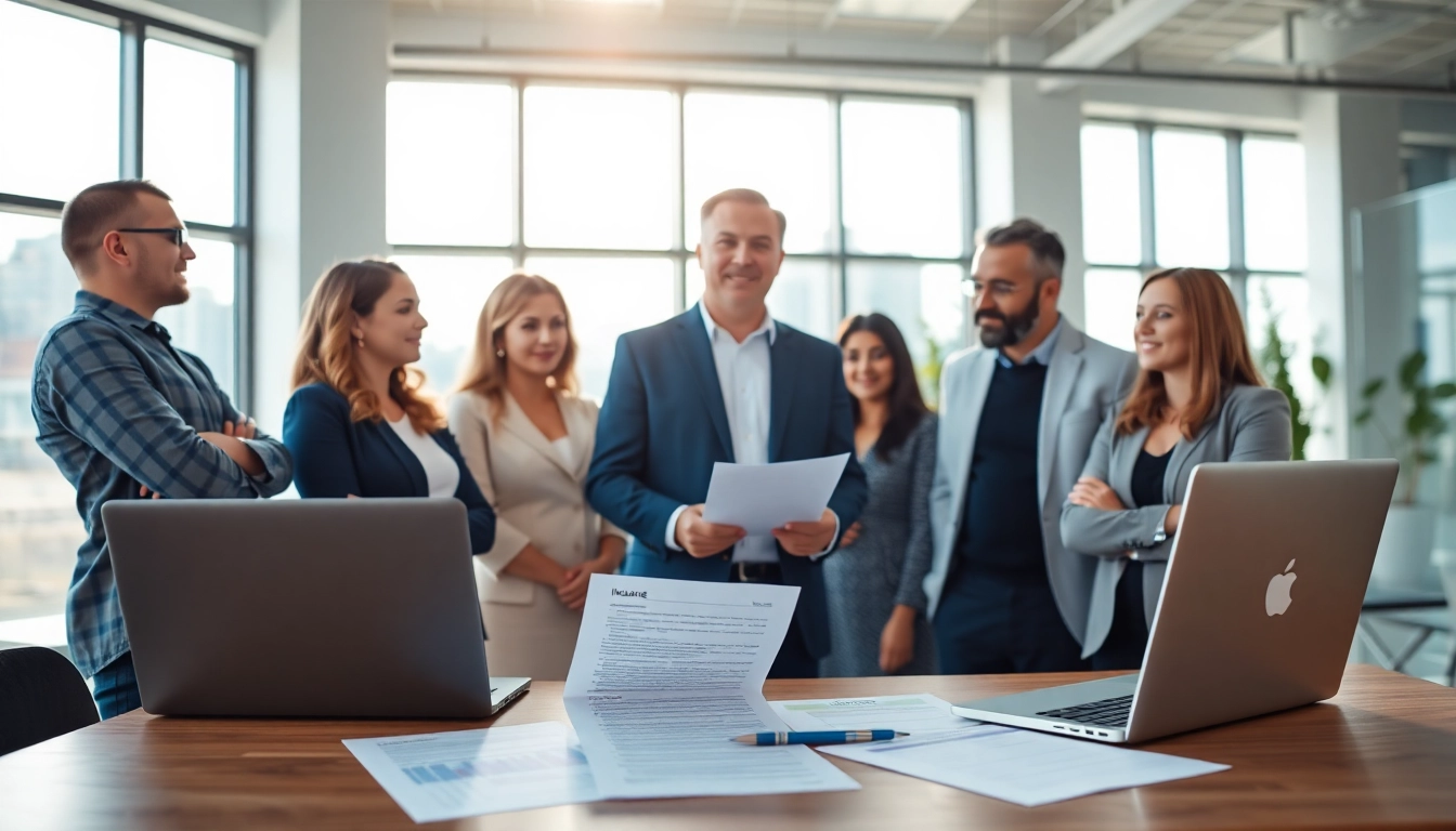 Obtenir des conseils sur assurancevoituremonospace.fr dans un bureau moderne avec des clients divers.