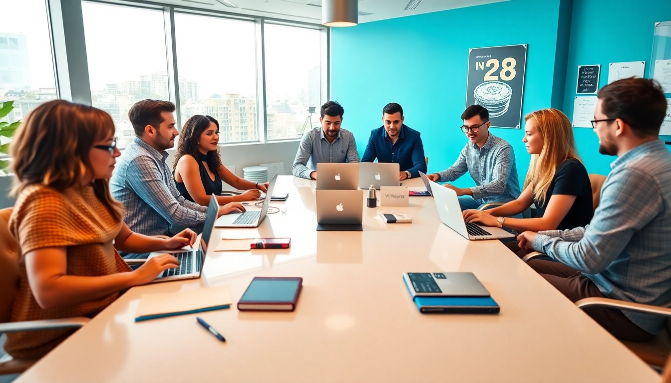Engaging team collaboration at New88 office, showcasing modern workspace dynamics.