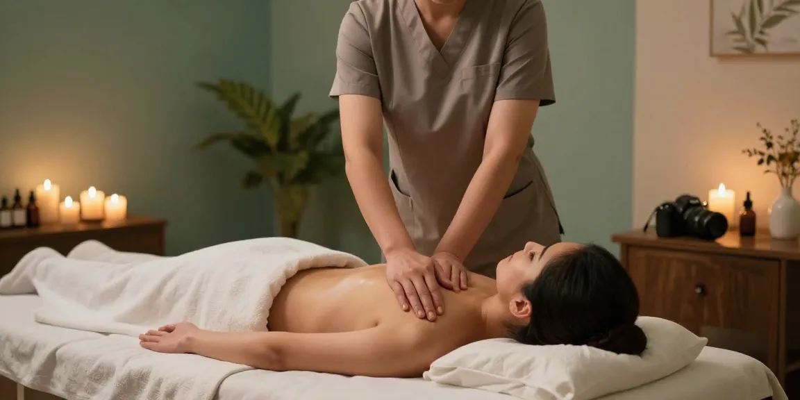 마사지 테라피를 받는 고객과 전문가가 있는 편안한 공간