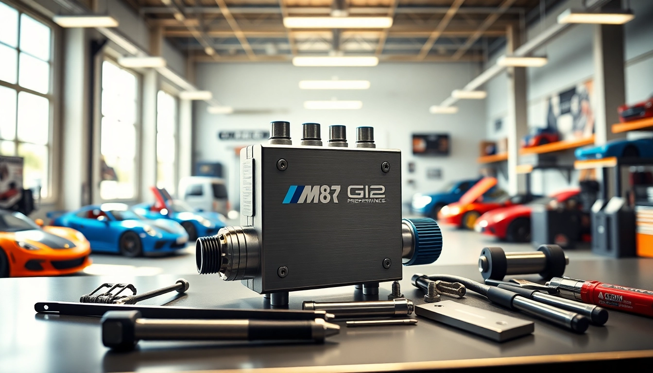 Showcasing the G87 M2 Port Injection Kit among automotive tools and performance parts.