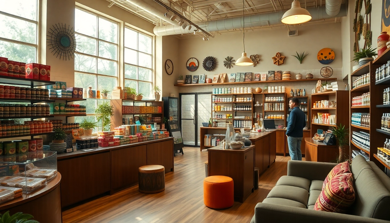 Psychedelicschemstore showcasing a vibrant display of psychedelic products in a welcoming environment.