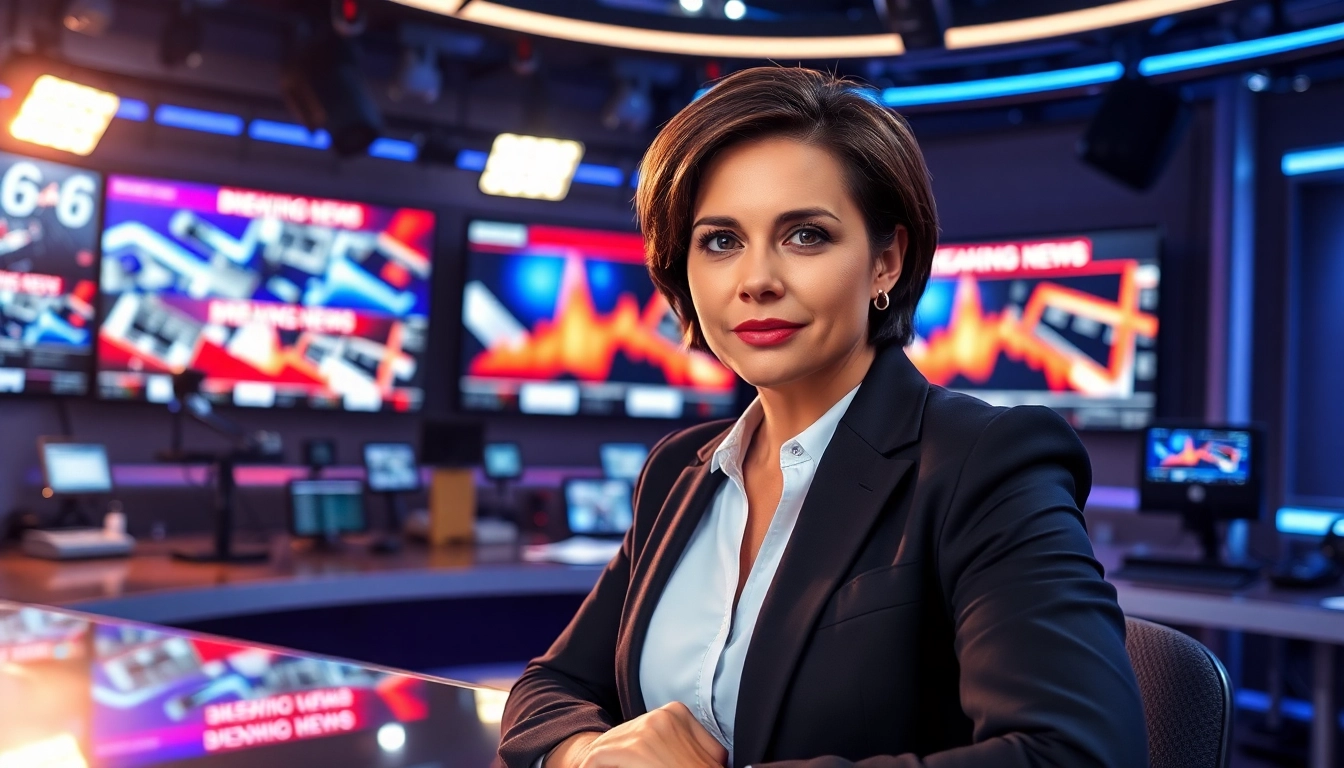 Delivering breaking news updates in a dynamic, professional studio setting.