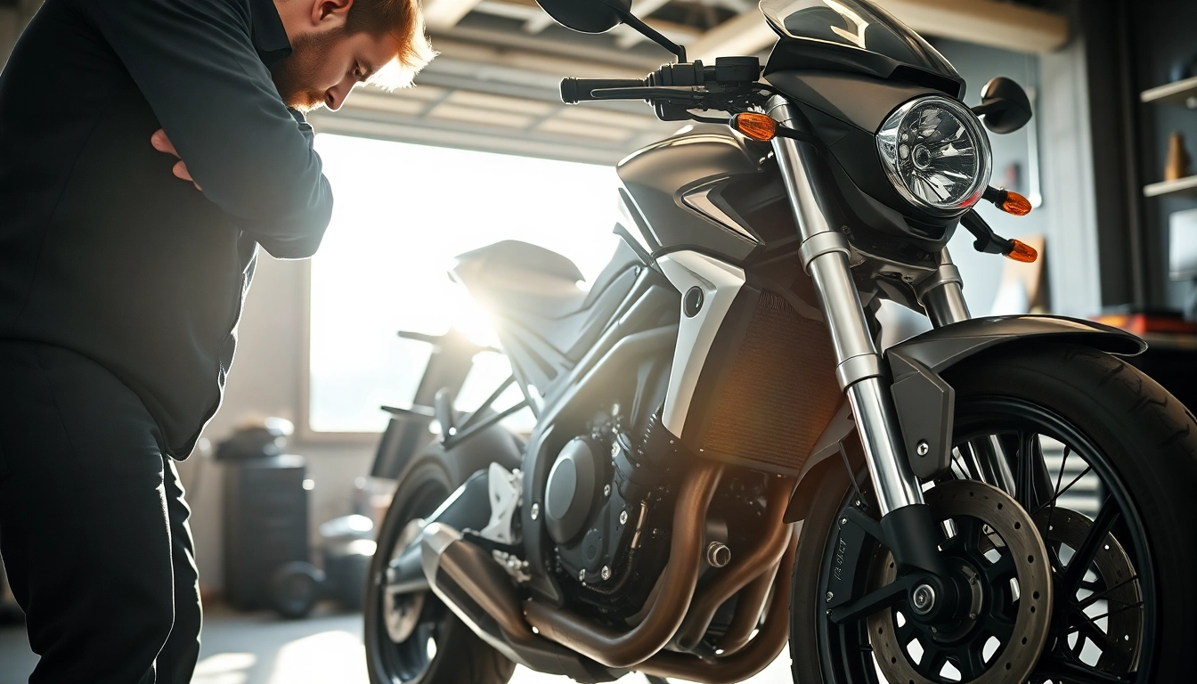Motorrad bewerten kostenlos durch Experten in einer modernen Werkstatt mit heller Beleuchtung.