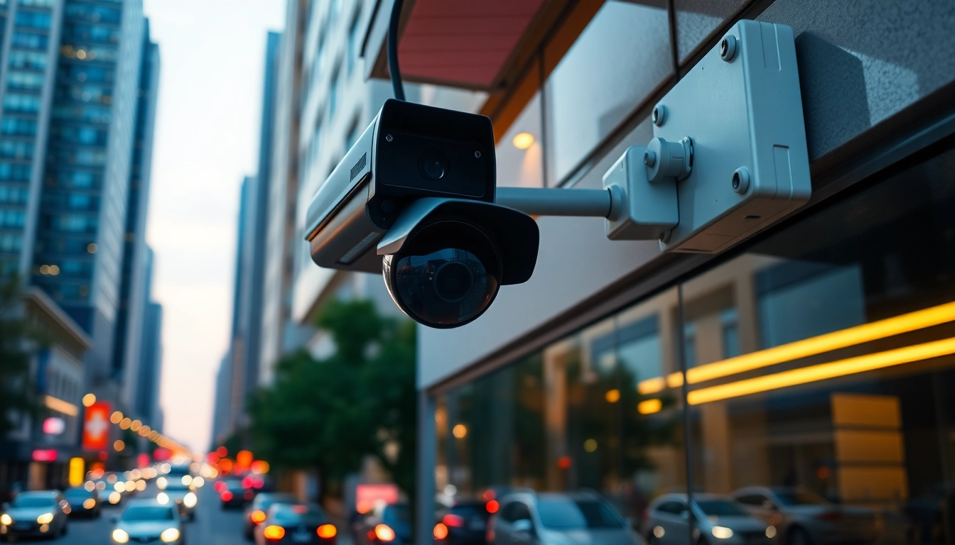 Capture of a license plate recognition camera monitoring vehicles in an urban environment.