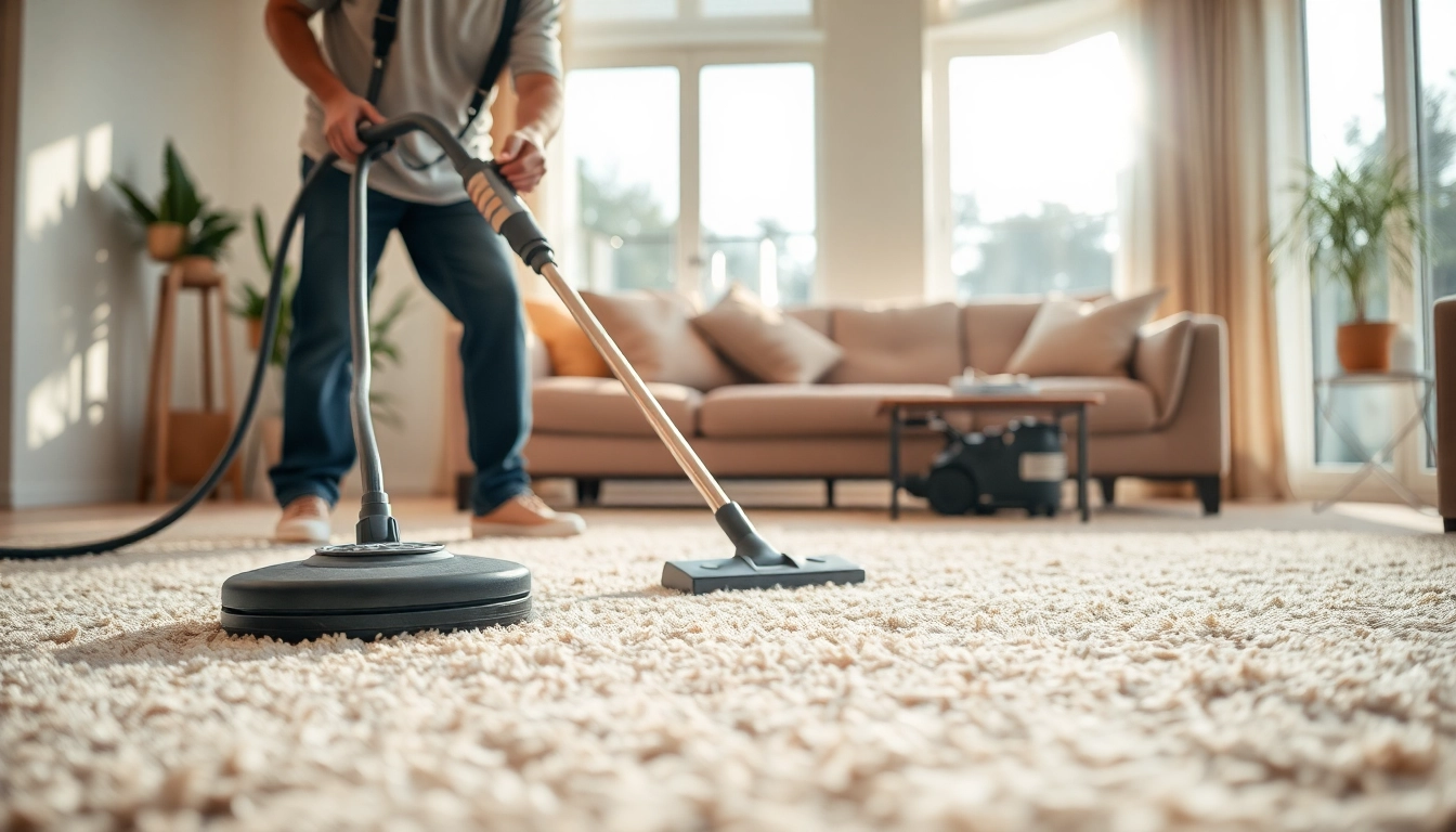 Experience expert carpet cleaning roseville ca as a technician revitalizes a carpet in a bright living room.