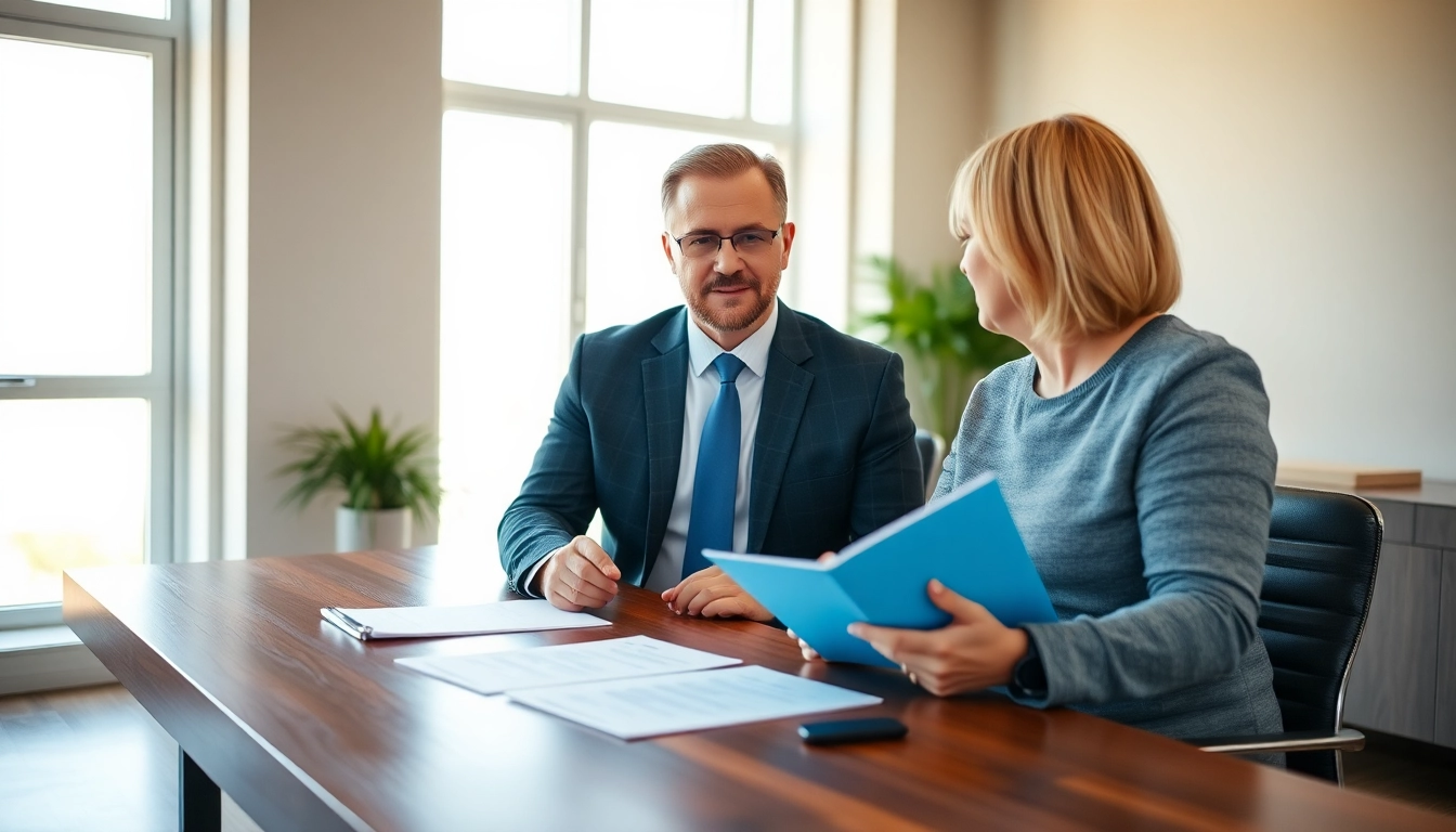 Birmingham Divorce Lawyer assisting a client in a warm office environment emphasizing professionalism