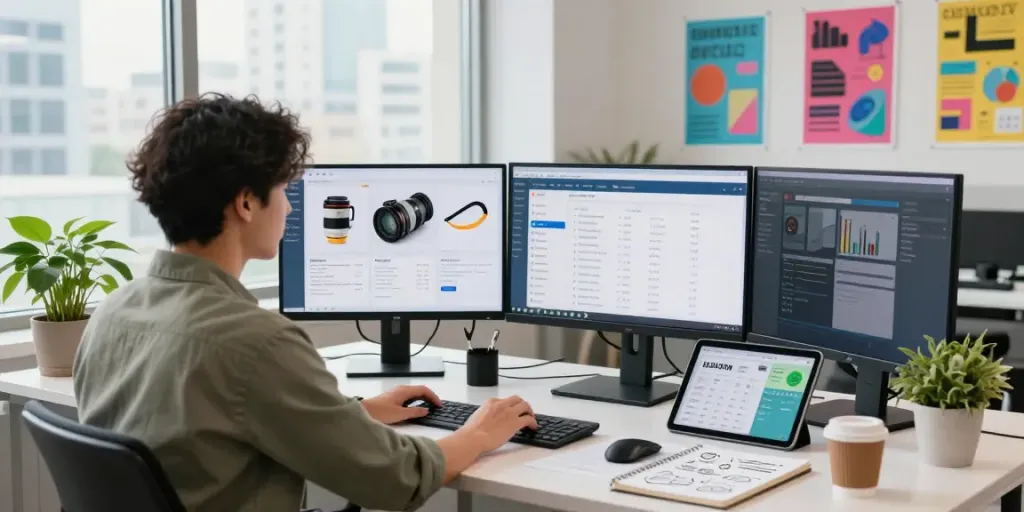 Dynamic e-commerce workspace showcasing listing optimization service with products and analytics.