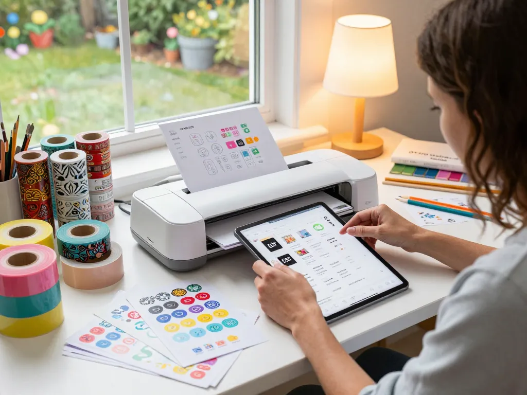 Selecting SVG files in a vibrant crafting workspace filled with tumblers and artistic supplies.