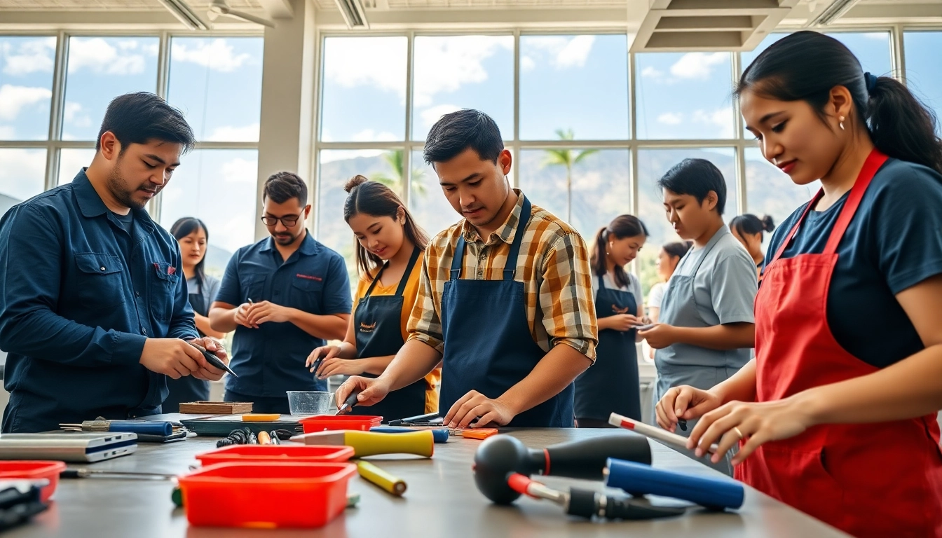 Students thriving in a trade school Hawaii, actively engaged in hands-on skills training.