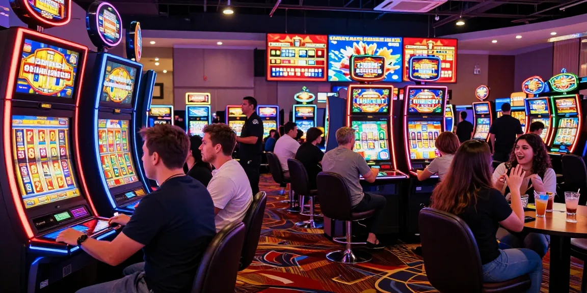 Exciting casino floor scene featuring diverse players engaged with vibrant slot machines.