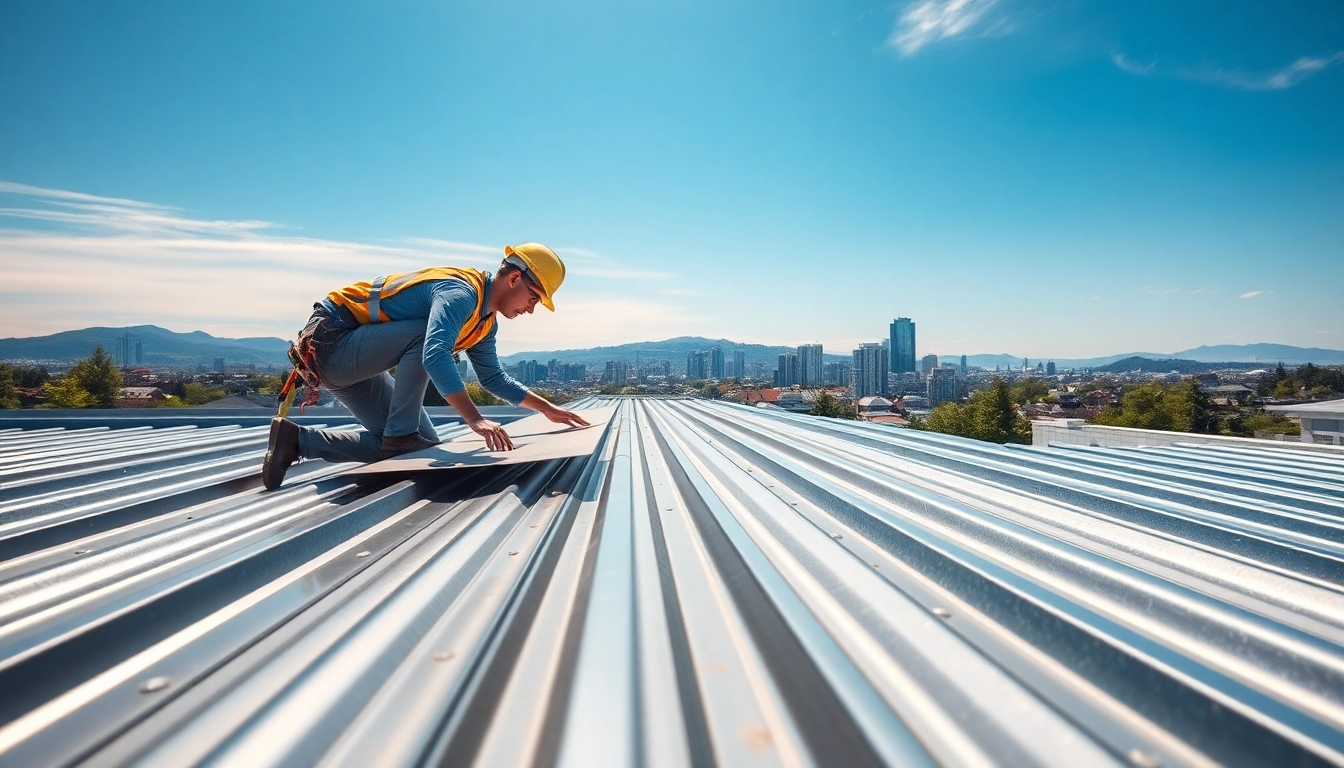 Install metal roofing vancouver with a professional contractor in action on a vibrant rooftop.