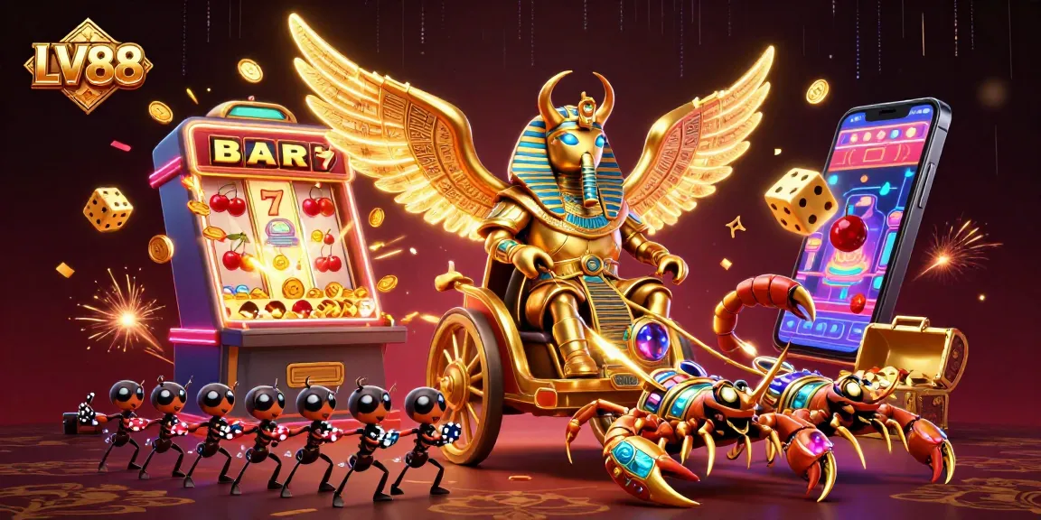 Experience thrilling gameplay at LV88 with captivating visuals of jackpot, slot machines, and dynamic casino elements.