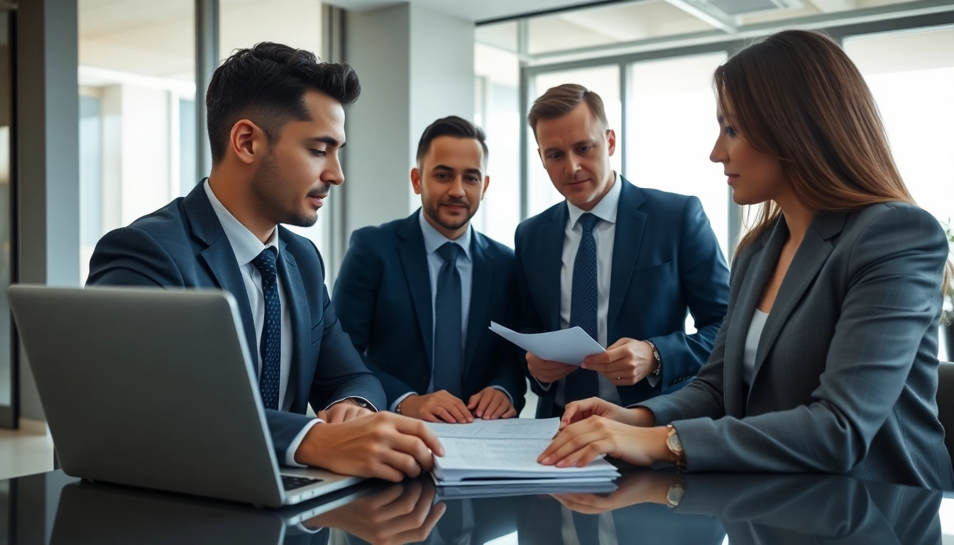 Miami divorce lawyers conversing professionally in a modern office.