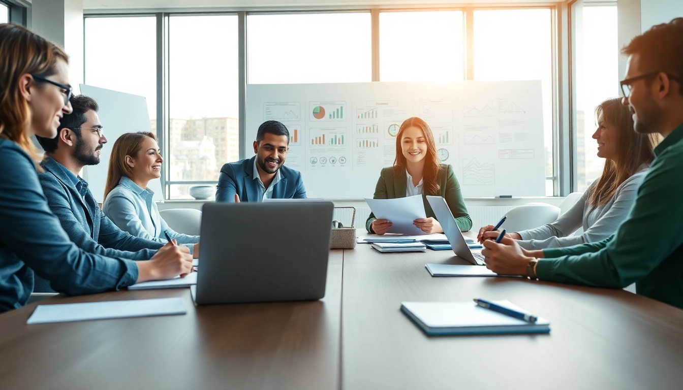 Engaged team focusing on customized proposal writing in a modern office space.