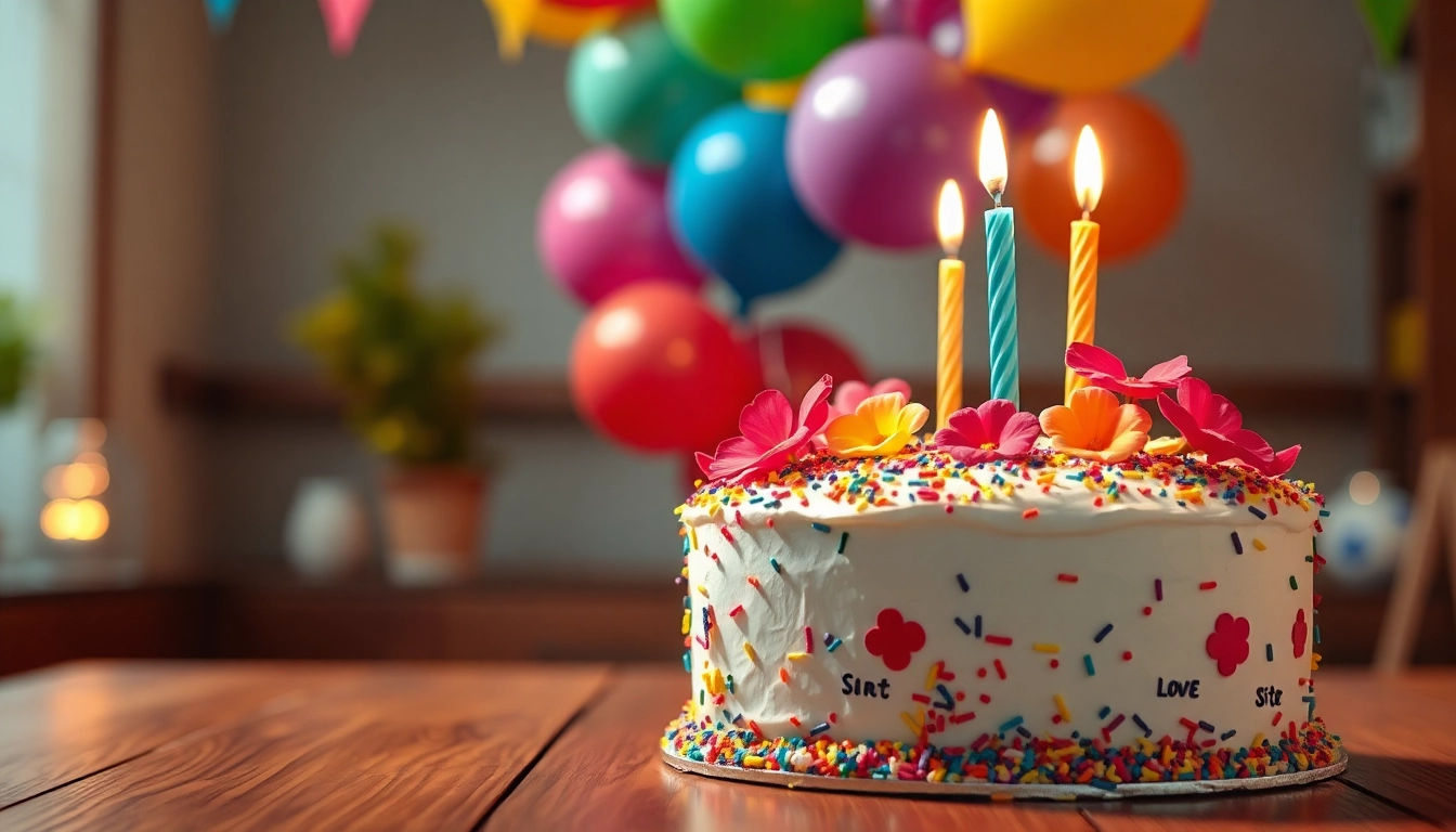 Celebrate with heartfelt birthday wishes for sister on a beautifully decorated cake.