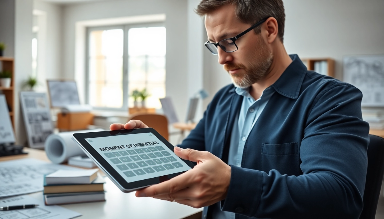 Calculate precise measurements with a moment of inertia calculator in a professional work environment.