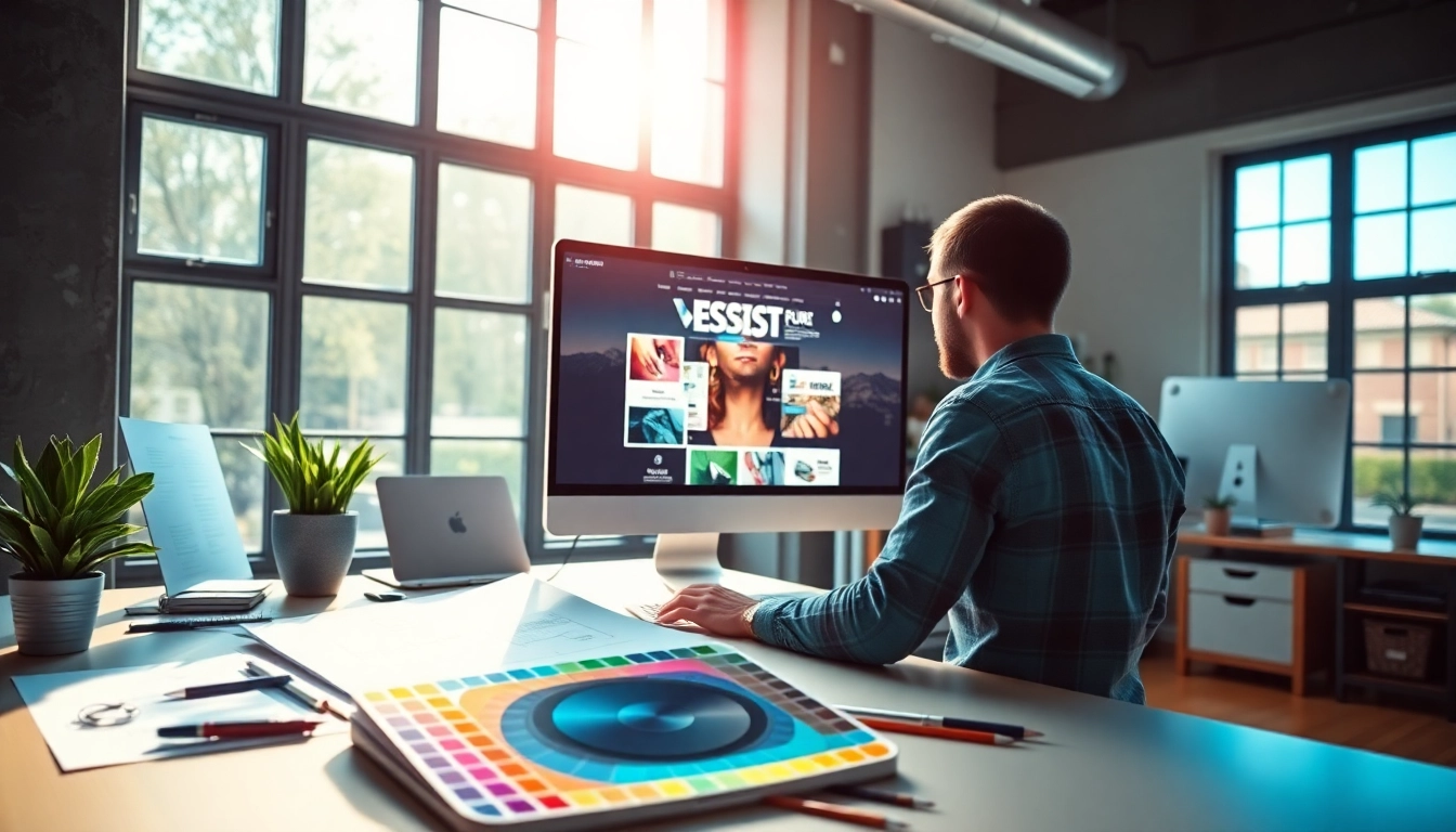 Creating modern Web design Hereford with vibrant visuals and professional tools in a modern studio.