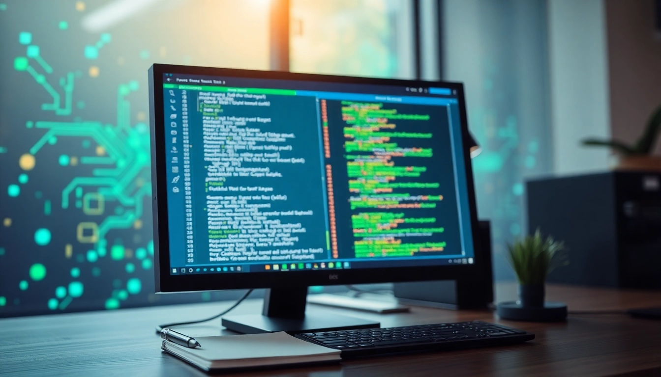 Showcasing a test automation tool on a modern workstation with automated scripts running.