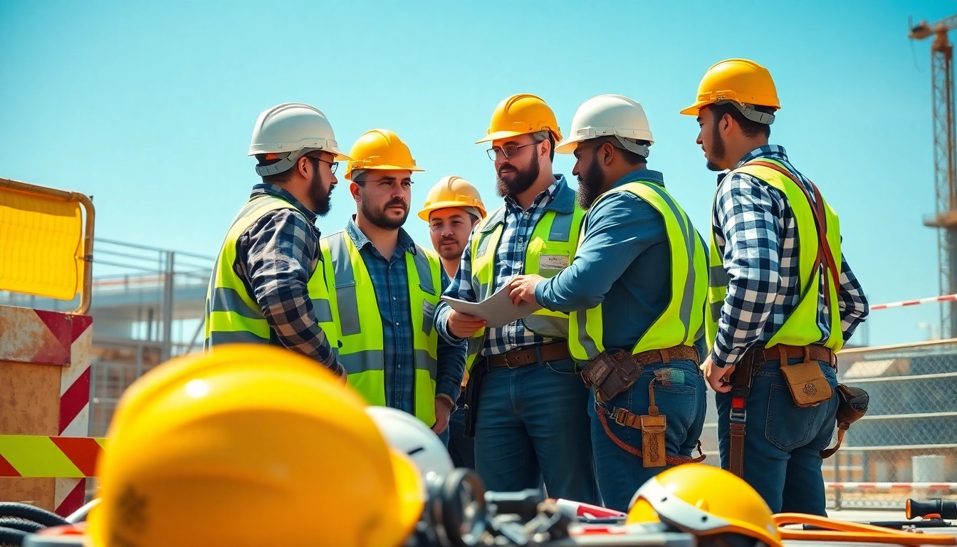 Enhancing construction safety training with workers in a discussion, surrounded by safety gear.