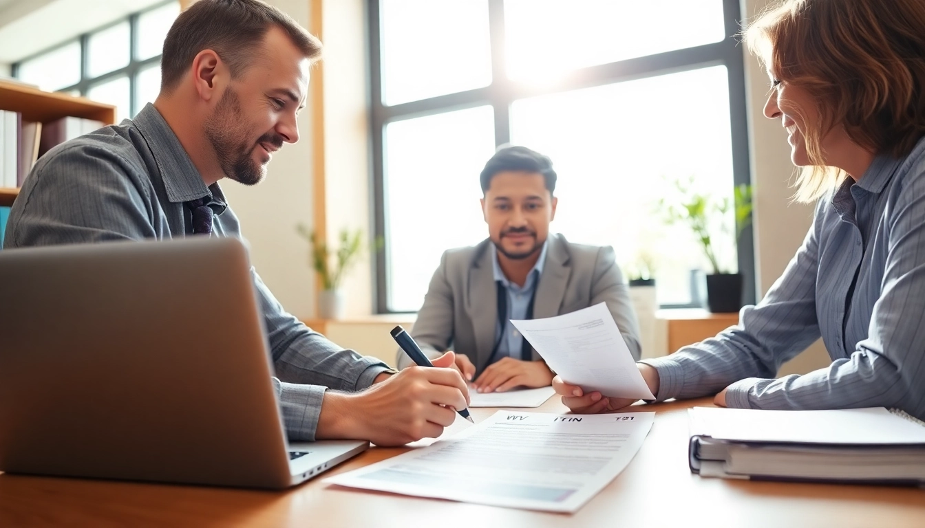 Consultant assisting a client with the ITIN application in a bright office environment.