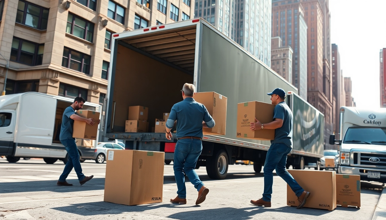 Efficient movers handling boston local moves with professionalism amidst a bustling city backdrop.