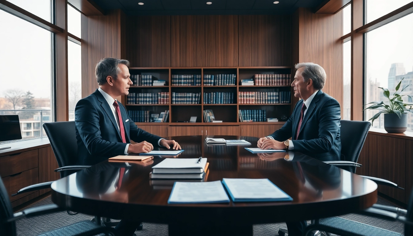 Engaged lawyers discussing a case in their modern office, enhancing https://www.mainorellis.com visibility.