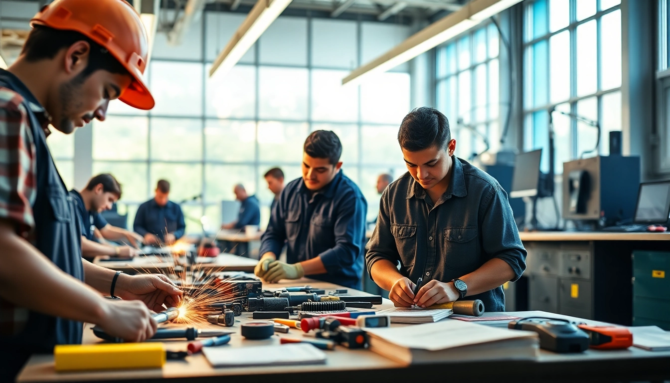 Students learning at trade schools in Hawaii focusing on hands-on skills in a bright classroom.