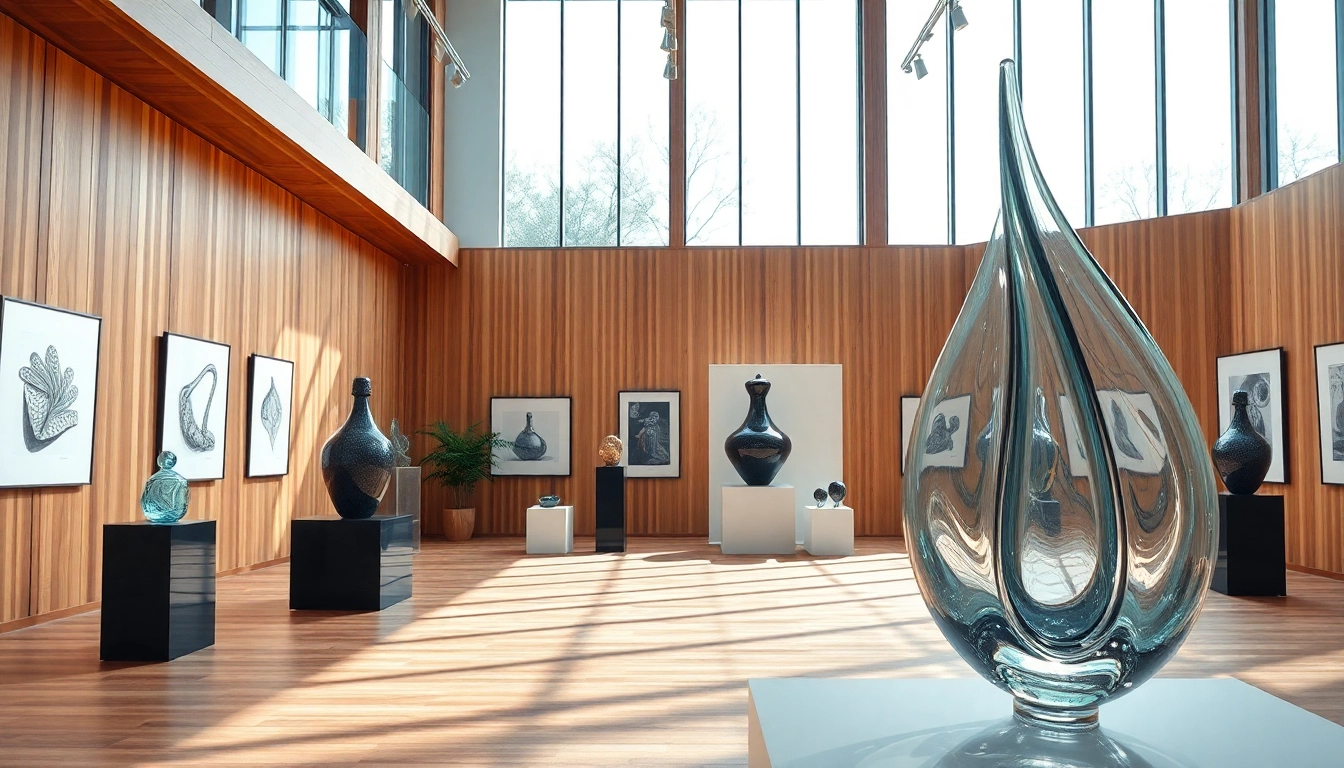 Visitez kostaboda-artgallery.fr pour découvrir des sculptures en verre élégantes dans un intérieur de galerie artistique.