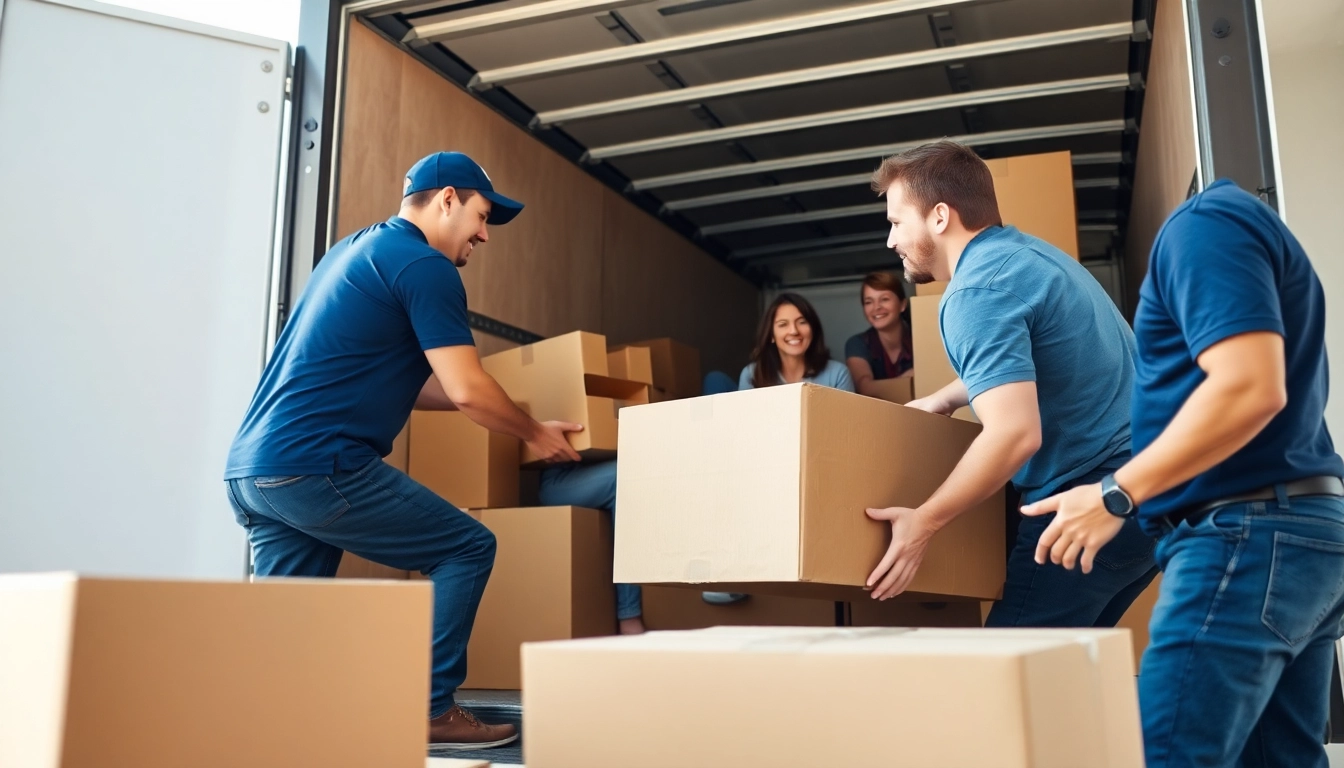 Calgary movers carefully loading boxes into a truck, showcasing professionalism and teamwork.