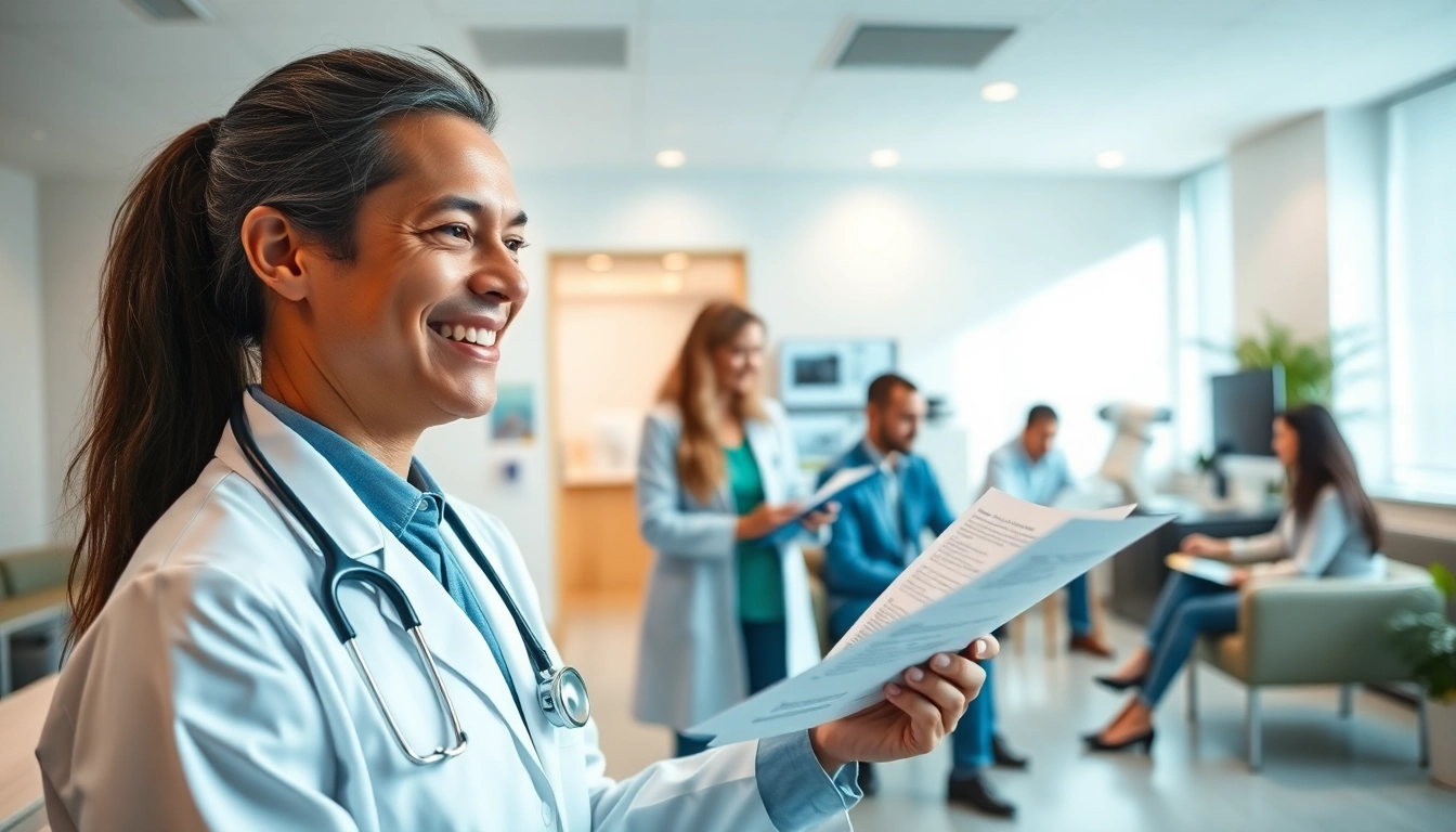 Avant une consultation à cliniquedusoufflelepontet.fr, un médecin souriant aide un patient.