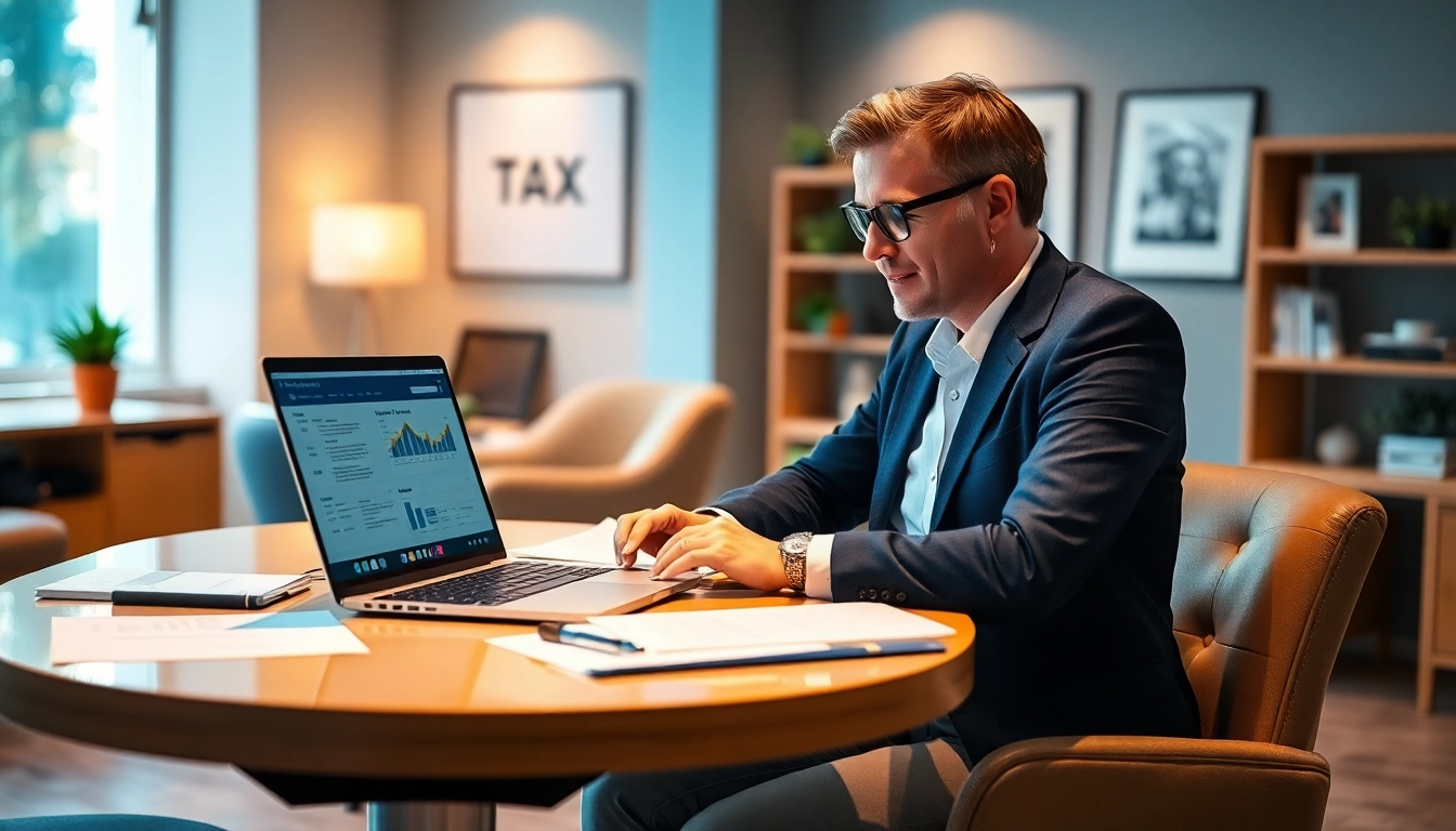 Tax season consultation with a professional advisor at an organized workspace.